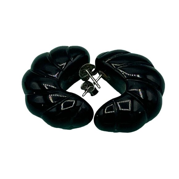 Vintage Chunky Blue & Black Acrylic Hoop Earrings 2 Pair - Picture 11 of 13